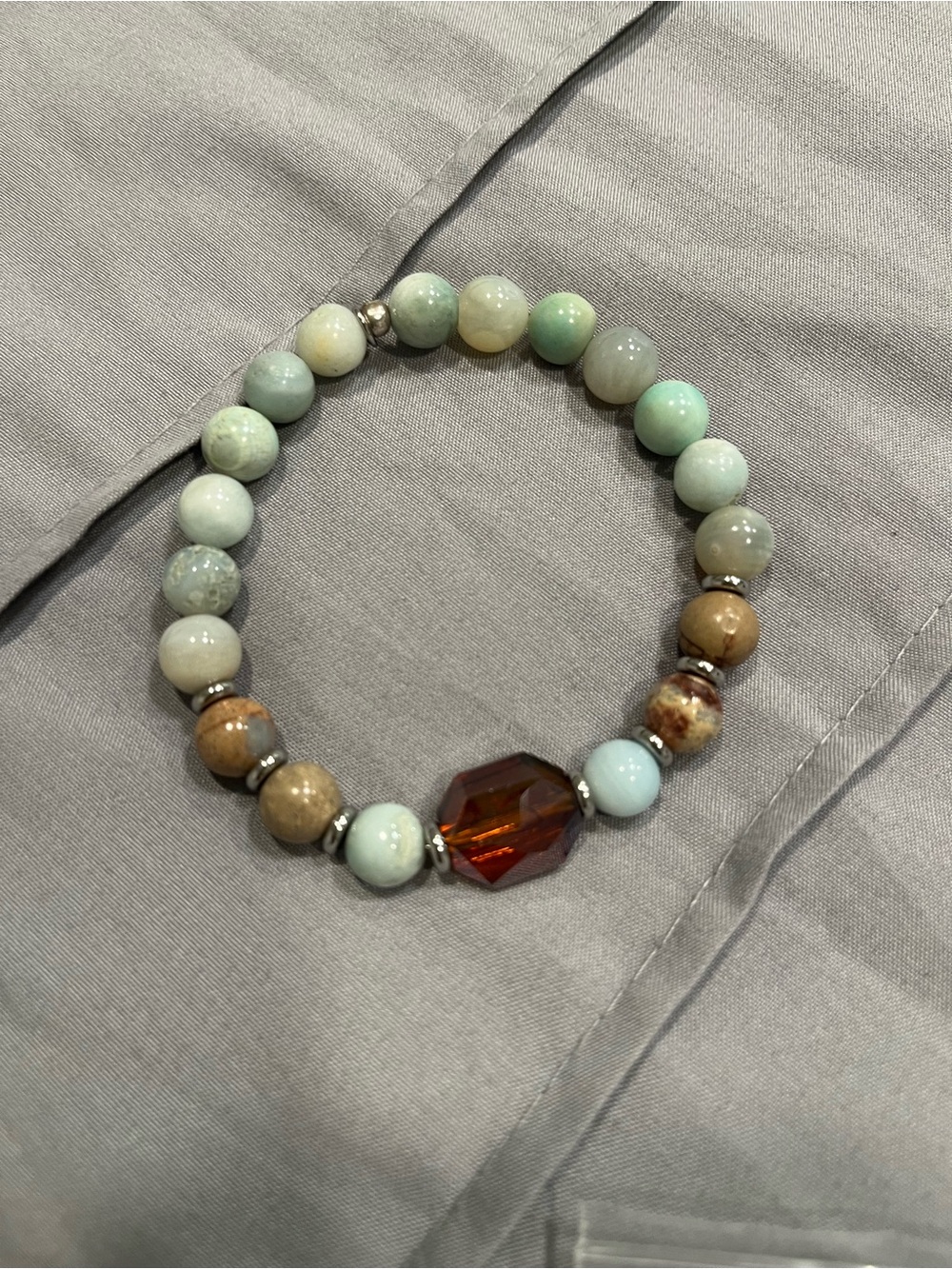 TJazelle Amazonite and Jasper Stretch Bracelet with Amber Accent